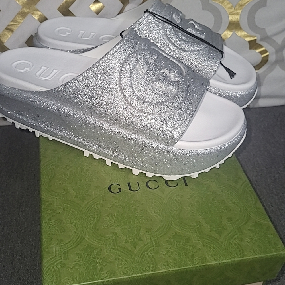 Gucci Silver Slide Sandals
